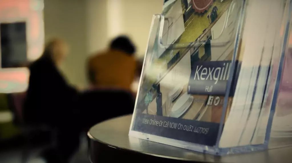 A leaflet stand full of kexgill leftlets